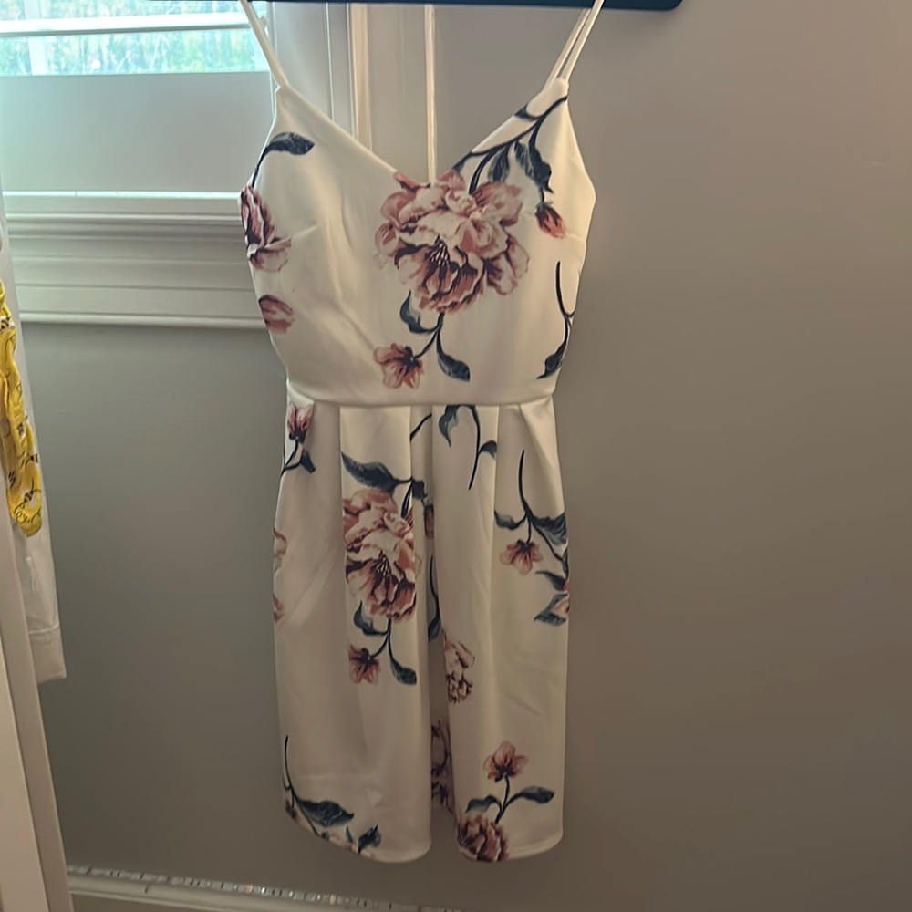 Floral mid length dress with small straps
